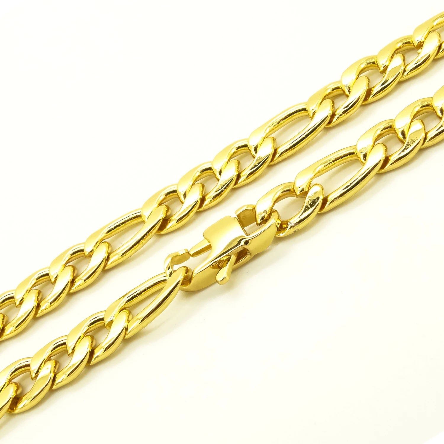 Plated 18K Gold Necklace 8 mm Width For Masculine Men Women Fashion Jewelry Stainless Steel Figaro Chain 20''-36'' Inches