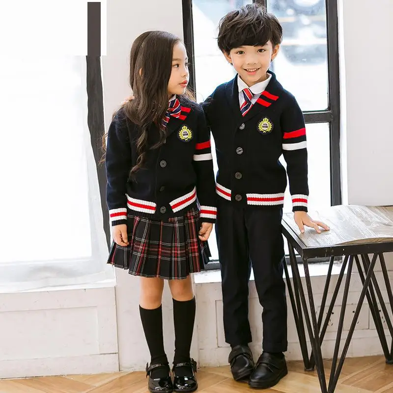 Children School Uniform Girls Boys Sweater Top Skirt Pants Collar Suit Plaid Korean Cotton Kindergarten Japanese Clothes Outfit