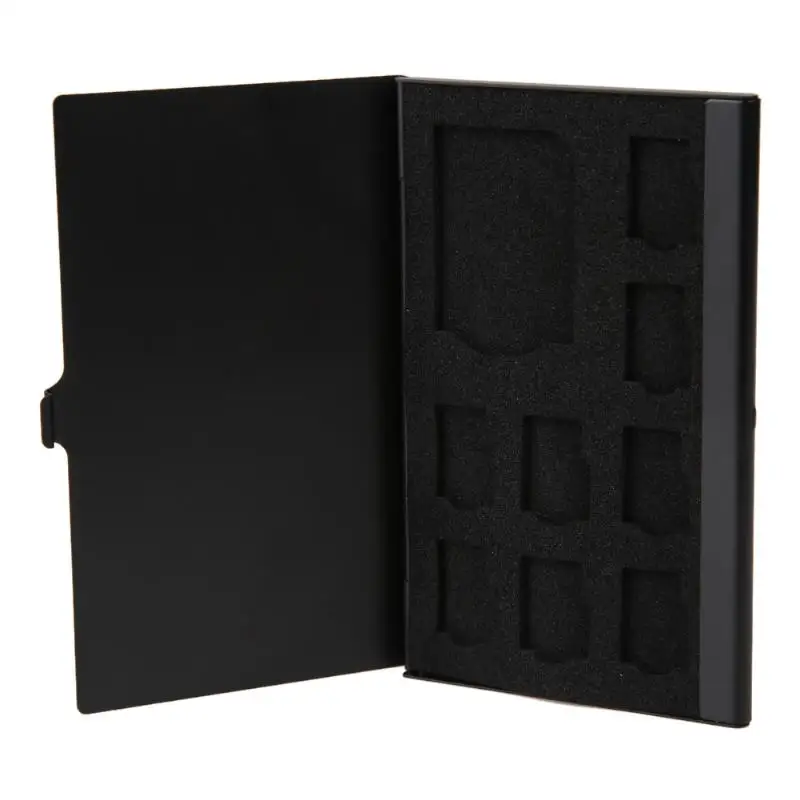 Portable Ingatan Card Case Monolayer Aluminium 1SD + 8TF Micro SD Kartu Pin Case Kotak Penyimpanan Pemegang Penyimpanan Kartu Memori kasus Hitam