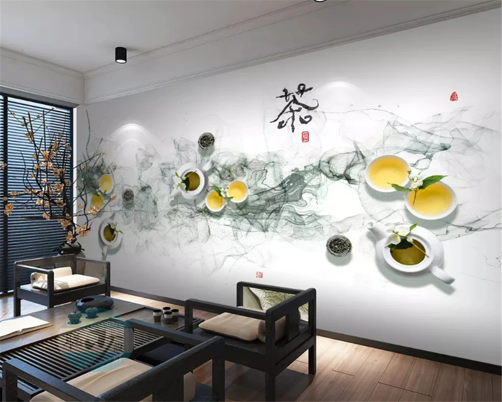 WELLYU 3D New Chinese ink tea shop tea house decorative painting hanging indoor papel de parede 3d wallpaper background behang