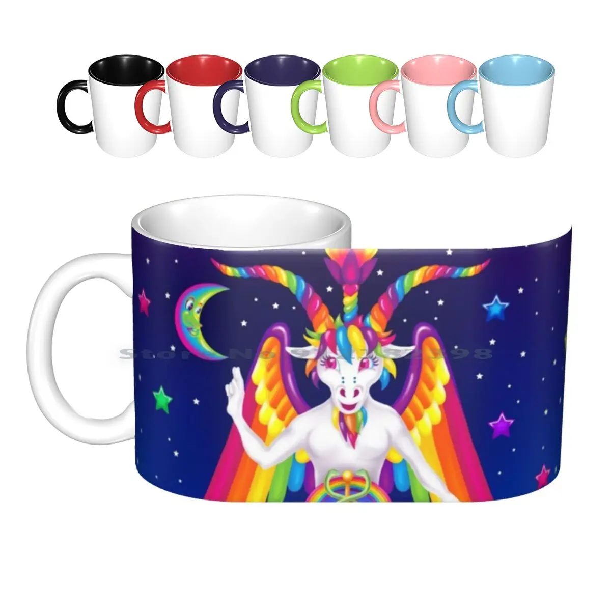 1997 Neon Rainbow Baphomet Ceramic Mugs Coffee Cups Milk Tea Mug 1990s Kawaii Neon Baphomet Horned God Satan Wicca Occult