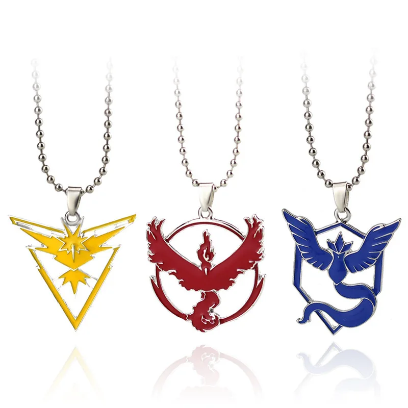 Fashion Jewelry Necklace Anime Metal Team Valor Mystic Instinct Logo Pendant Bead Chain for Fans