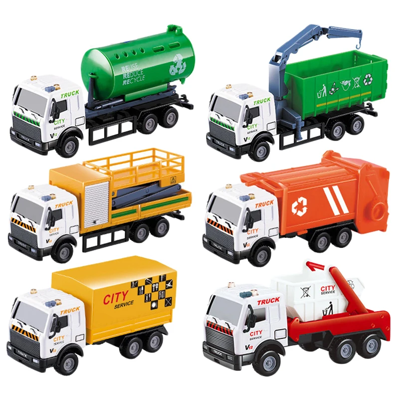 Alloy Car Back Force Inertia Simulation Tank Truck Garbage Truck Sweeping Car Boy Baby Plastic Toy Car Model B161