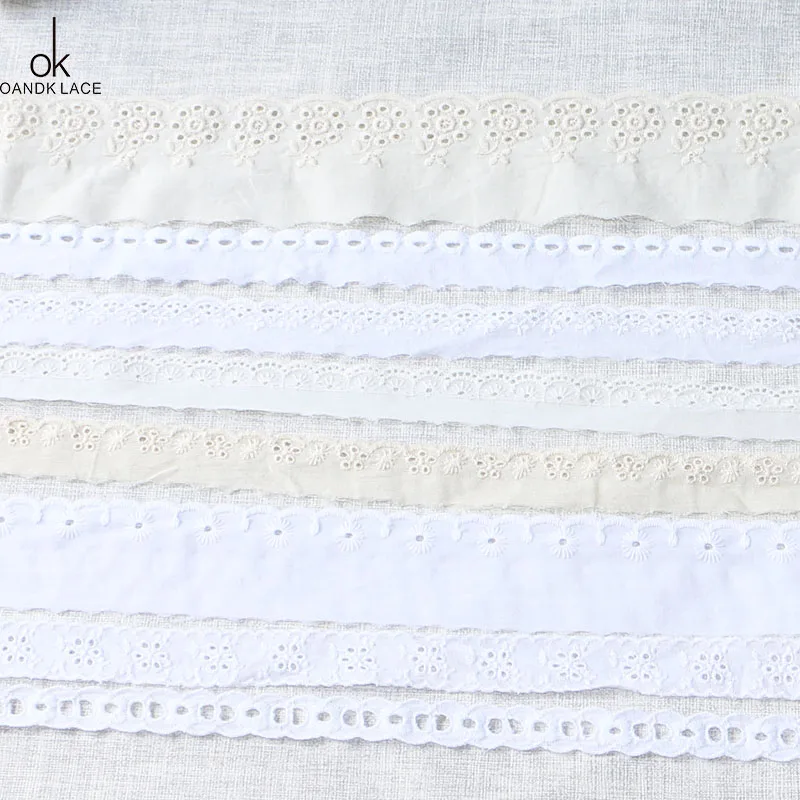 2 yards 1.8-6.3cm high quality lace jewelry white cotton embroidery hollow pure cotton lace DIY garment wholesale