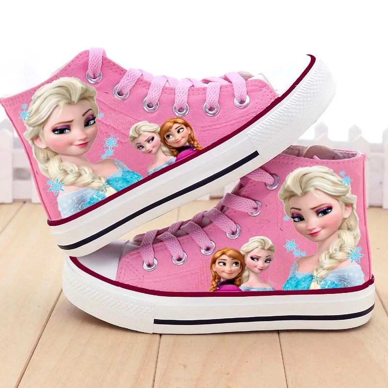 Children\'s canvas shoes girls\' high-top casual sports shoes cartoon breathable princess sneakers running shoes older children