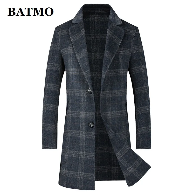 

BATMO 2023 new arrival high quality 80% wool plaid trench coat men,men's wool jackets ,plus-size M-3XL LB