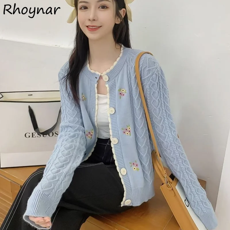 

Sweaters Women O-Neck Long Sleeve Loose-fitting Leisure All-match Autumn Daily Soft Sweet Korean Style Students Female Cardigans