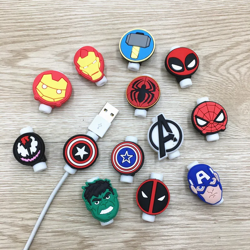 1Pcs MINISO MARVEL USB Protector Cable Case Clip For IPhone Cover Winder Cord Protector Wire Organizer For Iphone Android