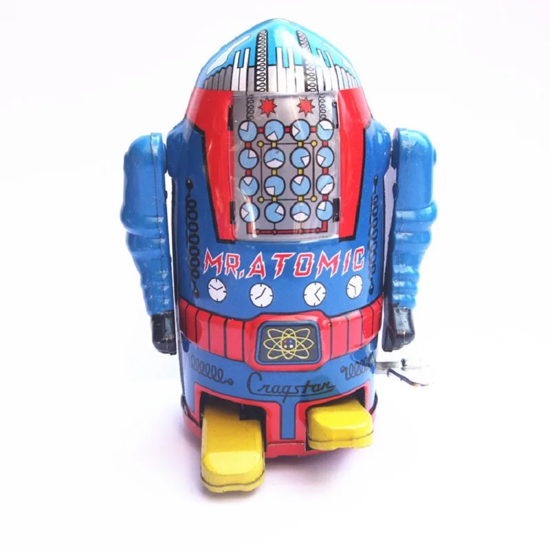 

1PCS Vintage Wind Up Clockwork Mechanical Walking Tin Robot Toy Blue Collectibles