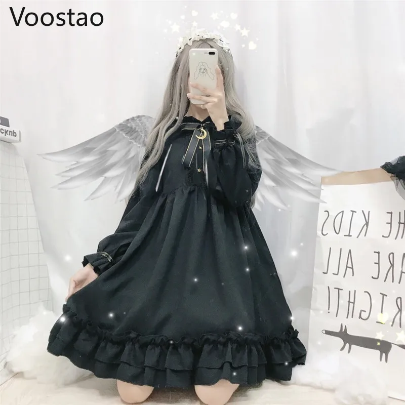 Gothic Lolita Dress Soft Sister Women Vintage Dark Cute Bow Moon Ruffled Tea Party Dress Victorian Sweet Princess Fairy Clothes