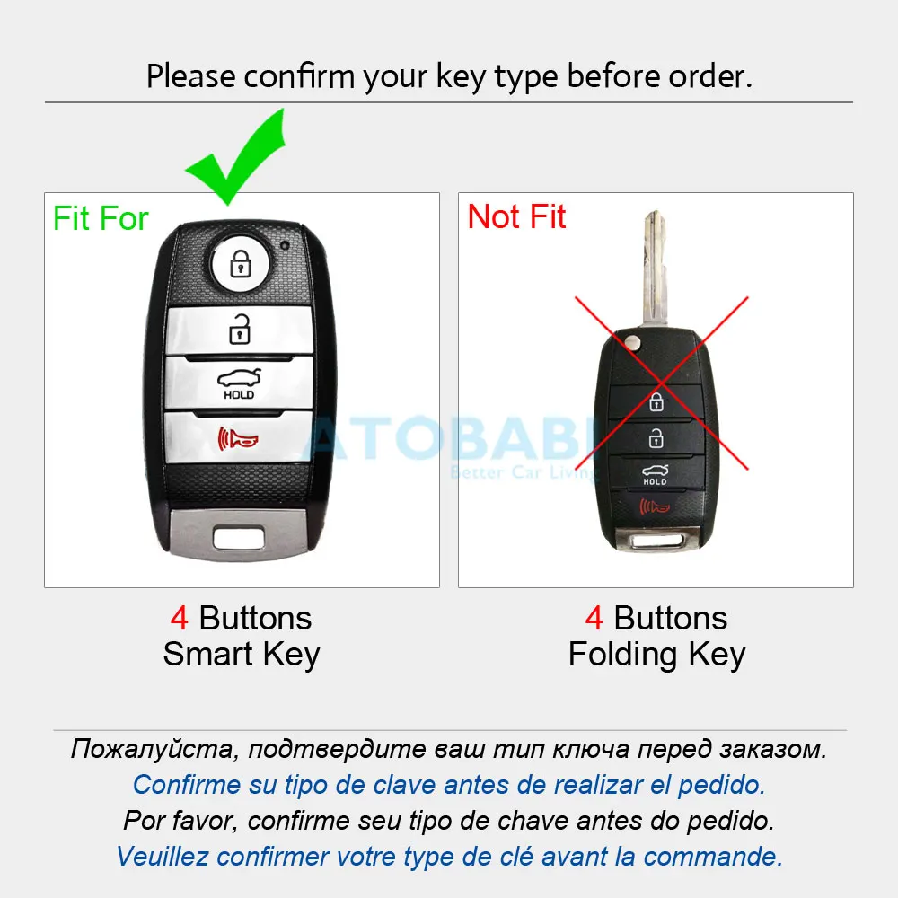 ATOBABI Leather Car Key Case For Kia Soul Carnival Sedona Niro Sorento Sportage Rio Forte Optima 4 Buttons Smart Remote Cover