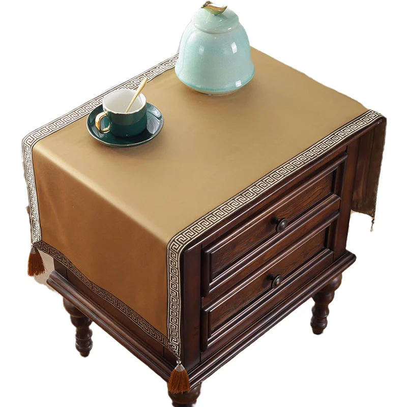 

Custom Luxury Silk Satin Dust Covering Cloth Chinese Shoe Cabinet Bedside table Dustproof Cover Rectangle Coffee Tablecloth