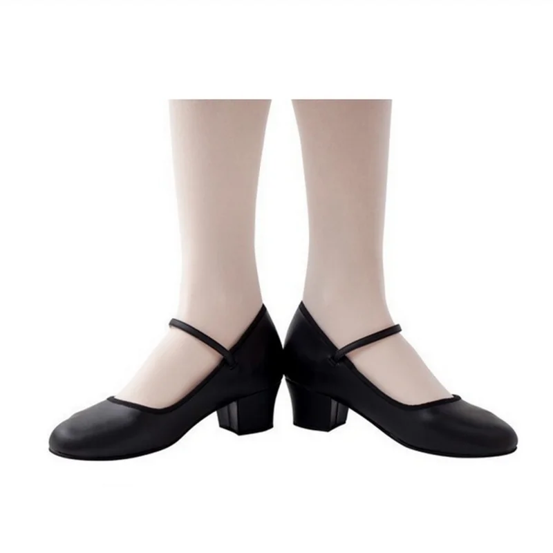 Ladies Square Dancing Shoes Woman Black Ballet Character Dance Shoes PU Leather Rubber Character Sport Shoes Mother Shoes