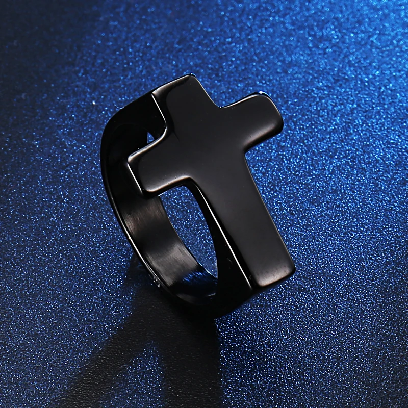 3 Color Stainless Steel Smooth Cross Rings Christ Crucifix Cross Bague Homme For Men Women Finger Jewelry