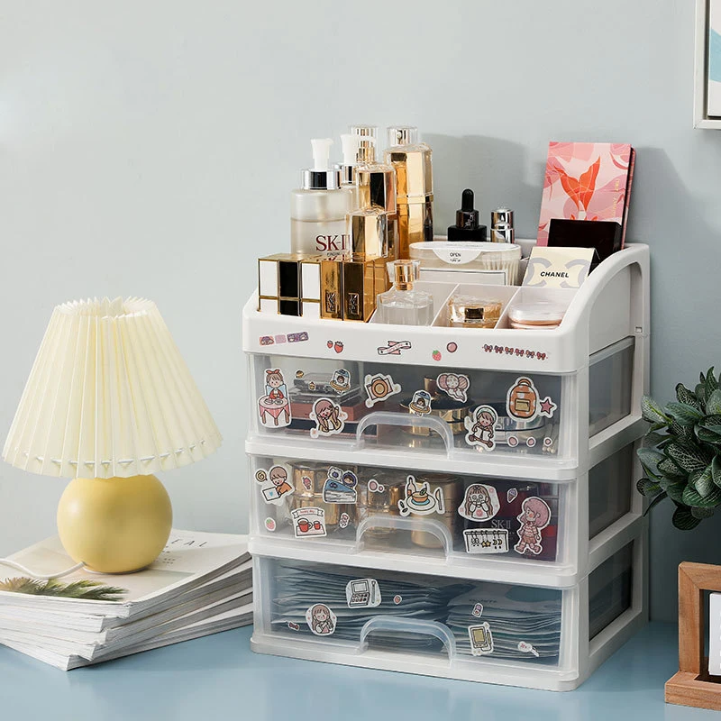 Plastic Storage Container with Stickers, Organizer for Cosmetics, Jewelry Box, 1 Layer, 2 Layer, 3 Layer