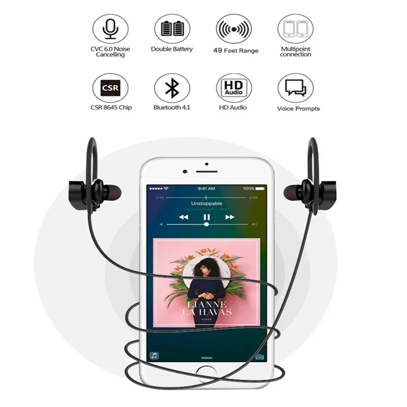 U8 4.1 Bluetooth headphones IPX7 waterproof  wireless earphones sports bass earbuds with mic for iPhone xiaomi Huawei