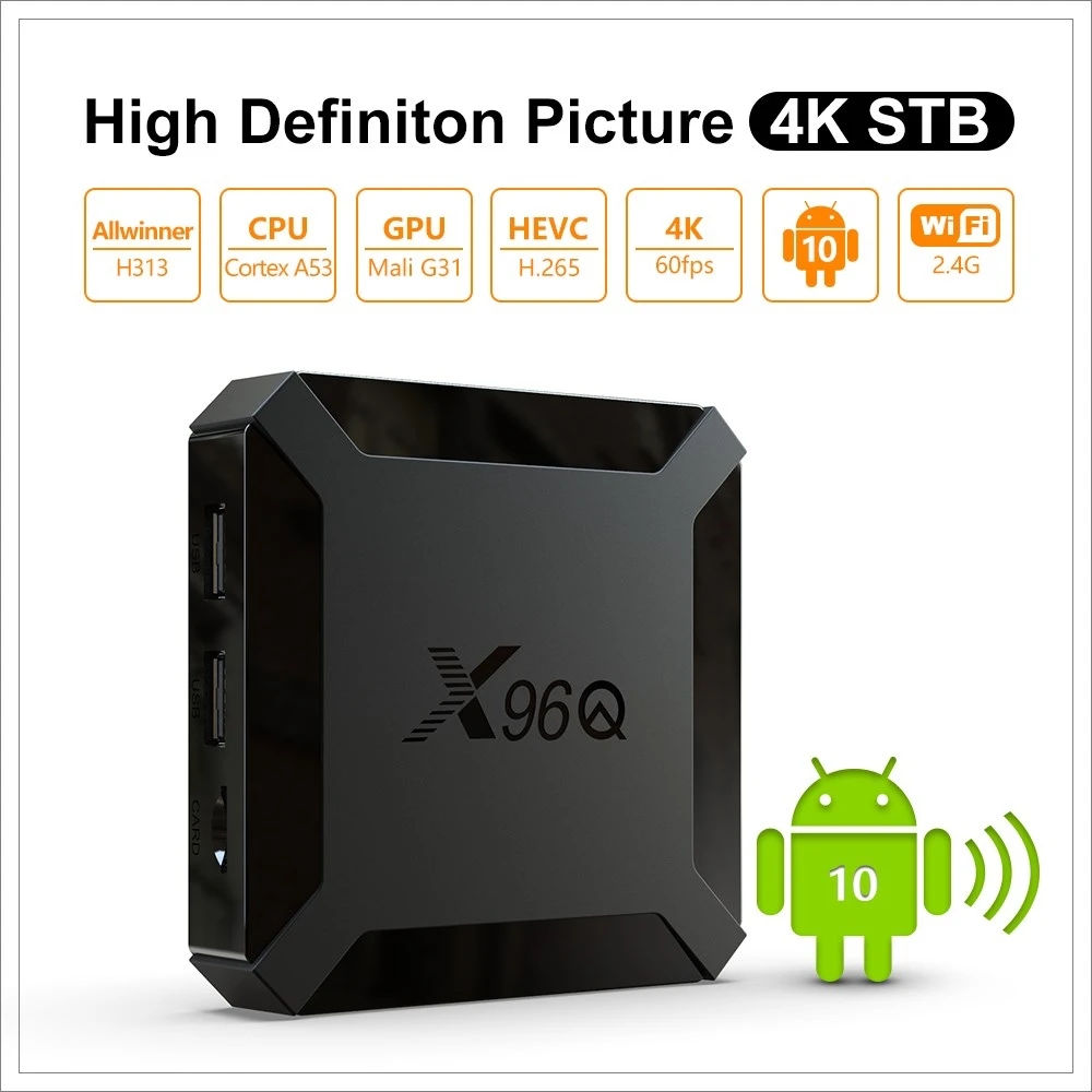 X96Q Android 10.0 Smart TV Box Allwinner H313 Quad Core 2G 16B 4K Youtube Set Top Box Support Voice Control H.265 Media Player