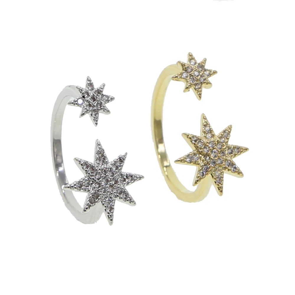 cz star ring for girl women open adjusted size fashion trendy jewelry