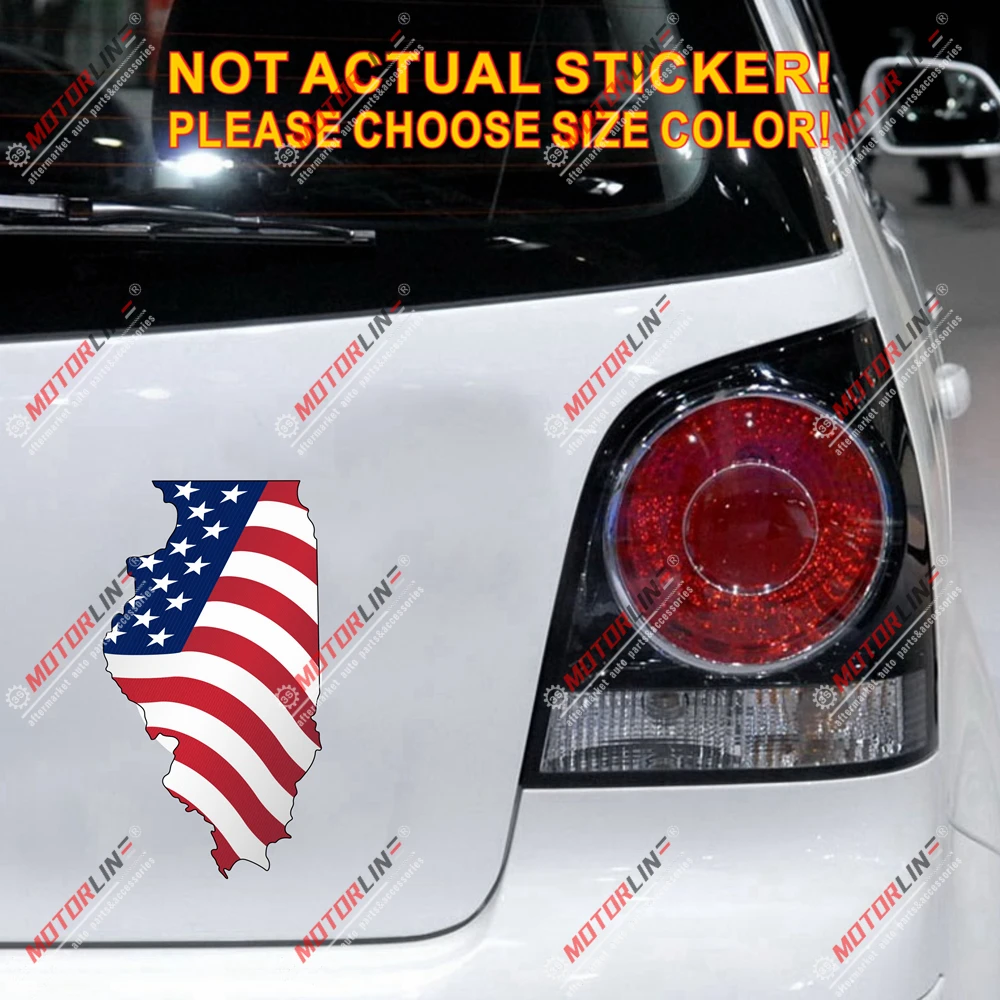 

Illinois Map American Flag Decal Sticker State IL Car Vinyl reflective glossy