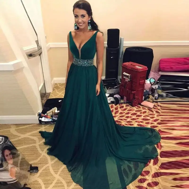 Chiffon Dark Green Communie Jurken Robe De Soiree Vestido De Fiesta De Boda Gewaad De Soiree Bruidsmeisje Jurken