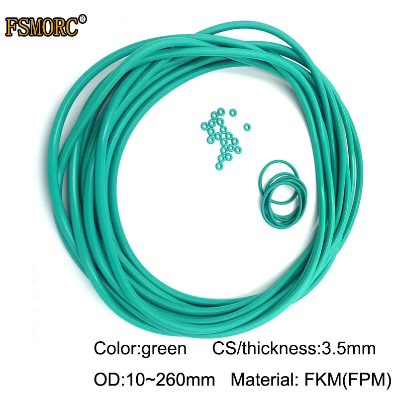 OD10mm~260mm*3.5mm thickness/CS Green FKM o rings Oil resistant acid and alkali resistant sealing Gasket FPM o-ring