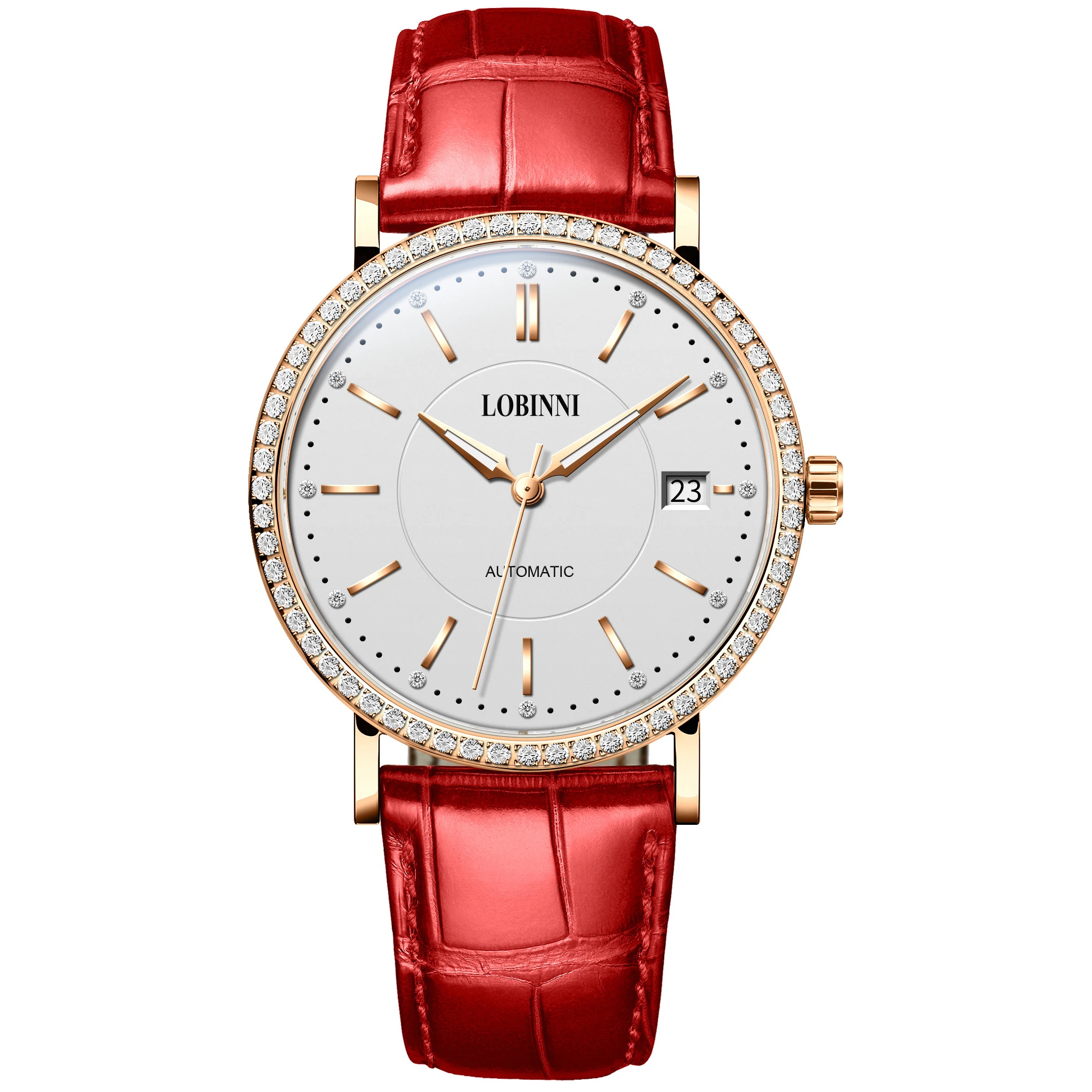 LOBINNI Women Automatic Watch Luxury Ladies Mechanical Wristwatch Dress Sapphire Fashion Female Clock Auto Date Austria Crystal