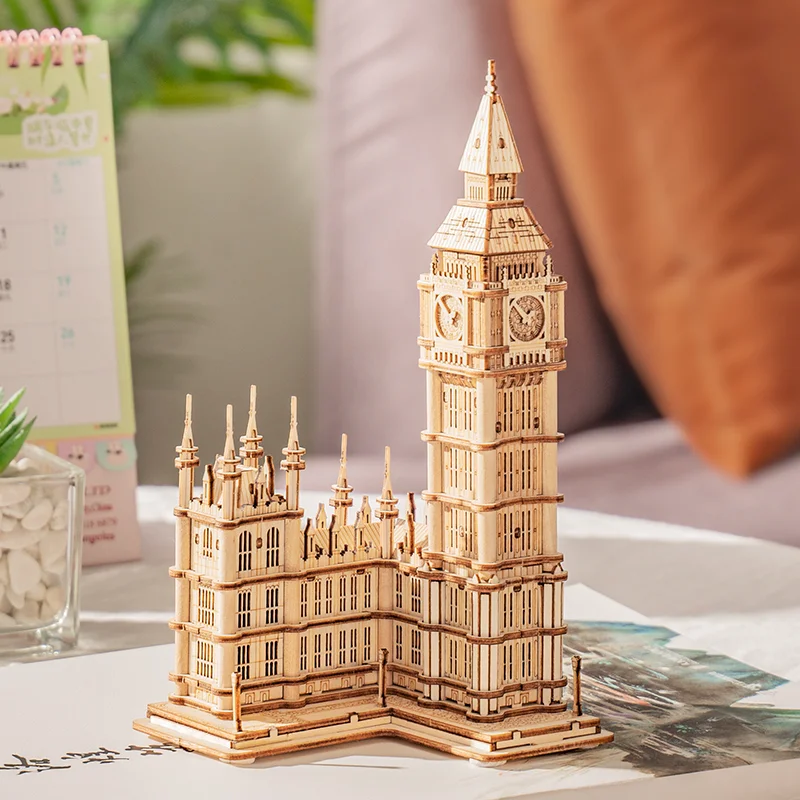 Robotime-3D Wooden Puzzle Game, Tower Bridge,Big Ben, Famoso Building Assembly Toy, Presente para Crianças, Adolescente Adulto, DIY