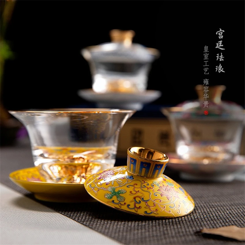 High-Grade Royal Special Tea Cup With Lid Creative Enamel Crafts Glass Espresso Cafe Cup Luxury Afternoon Flower Tea Sets