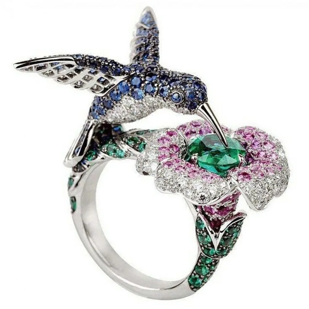 Milangirl  Fashion Women's   Plated Crystal Rhinestones Bird Flower Ring Wedding Engagement Jewelry  #267974