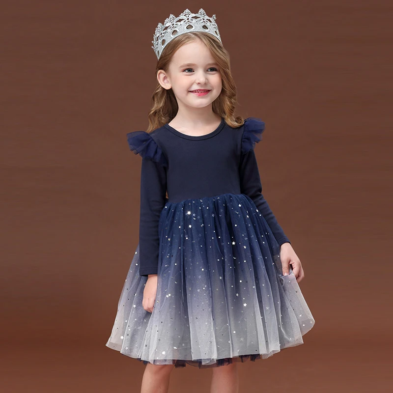 Primavera e autunno abiti da principessa per ragazze abiti manica lunga ricamo fiore festa di compleanno Costume simpatici abiti per bambini