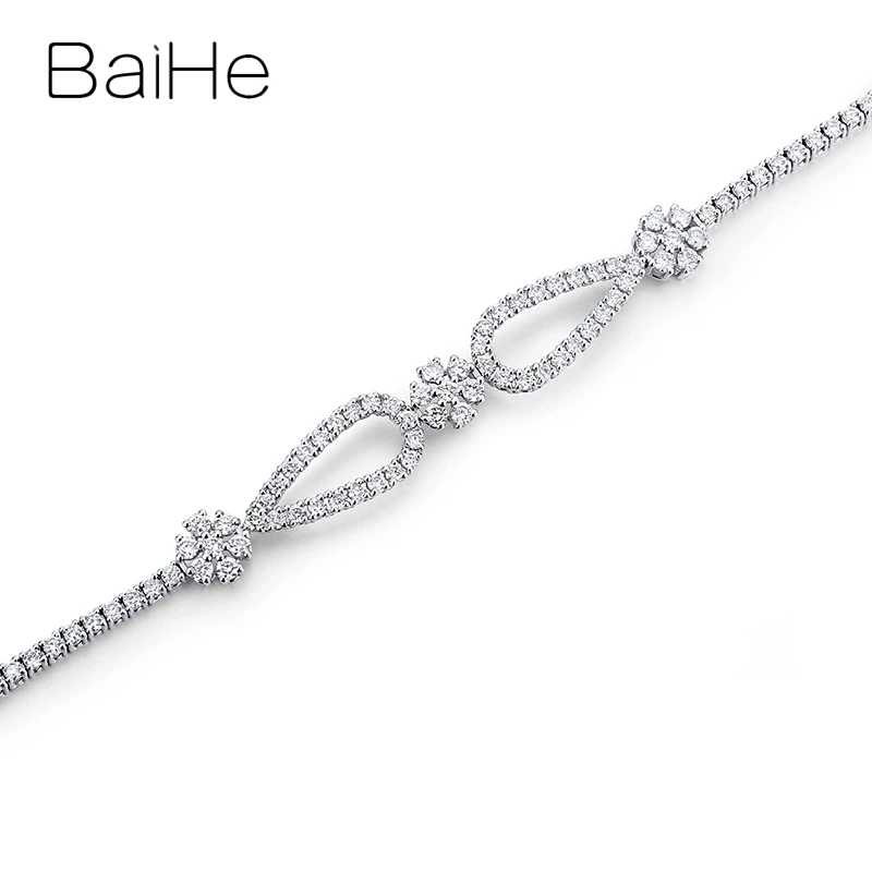 BAIHESolid 18K White Gold 2.0ct F-G/SI Natural Diamond Bracelet for Women Wedding Engagement Trendy Fine Jewelry Pulsera Браслет