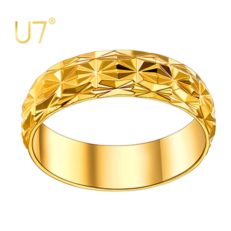 U7 Convex 6mm Wide 3D Geometric Grain Ring Simple Couple Jewelry Men Women