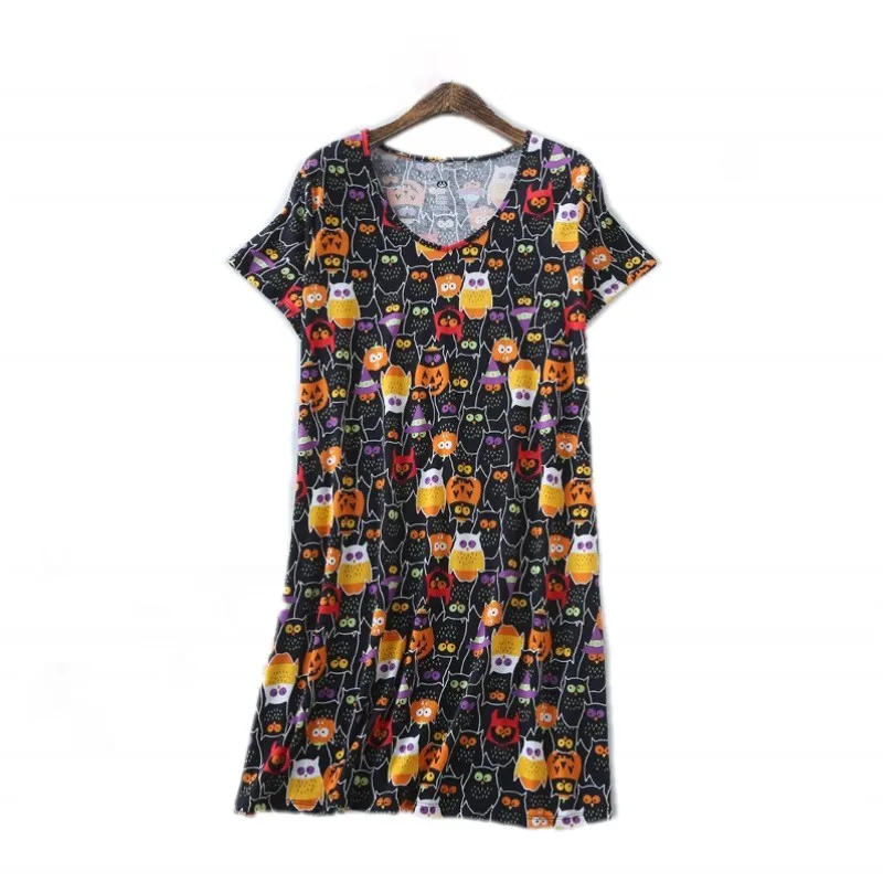 Vestido de dormir holgado informal para mujer, Camisón de algodón, manga corta, talla grande, verano, 2024