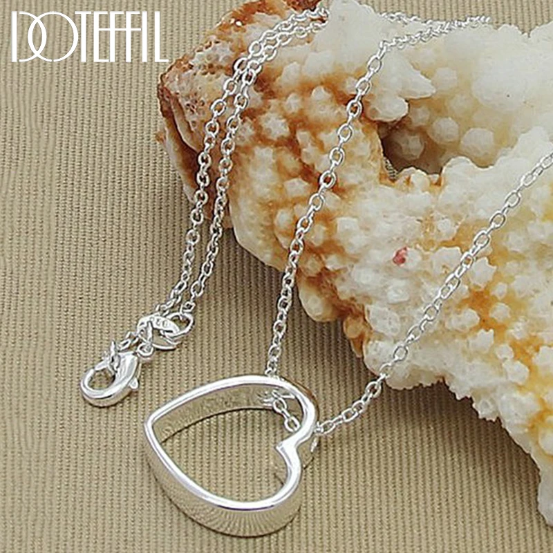 

DOTEFFIL 925 Sterling Silver Heart Pendant Necklace 18 Inches Chain For Women Wedding Engagement Jewelry