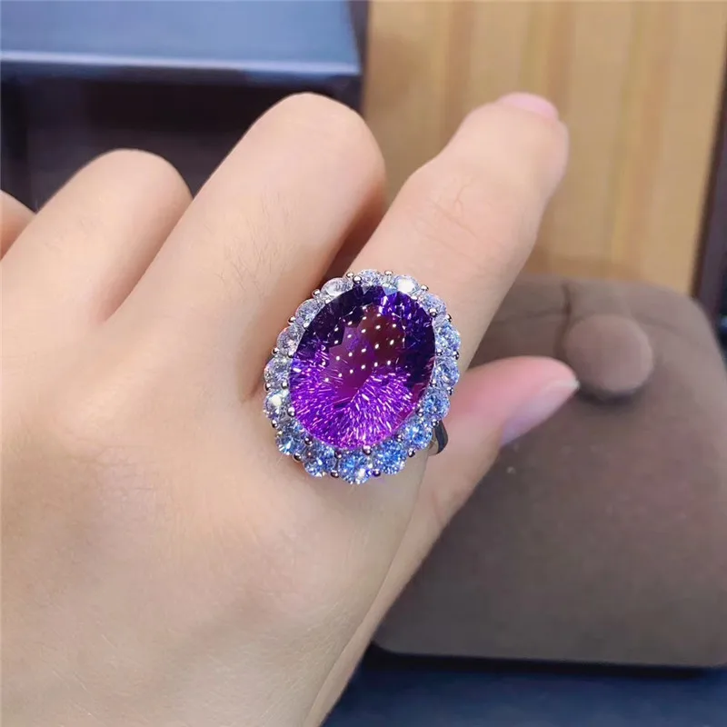 Natural amethyst ring, simple style, shop promotion, 925 silver, free shipping, popular style