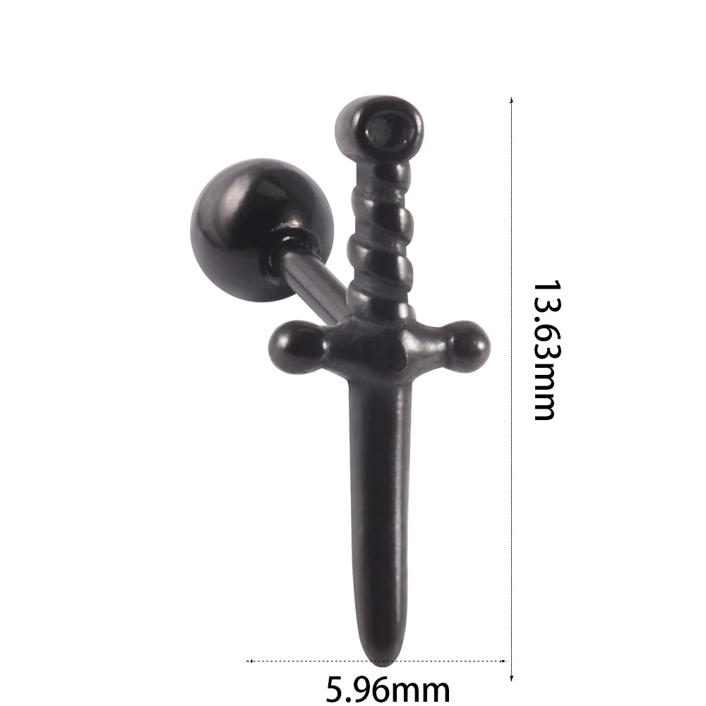 1-5PC Surgical Steel Ear Studs Cartilage Piercing Retro Leaf Gesture Posture Sword Earring Man Unisex Trendy Funk Body Jewelry image 4