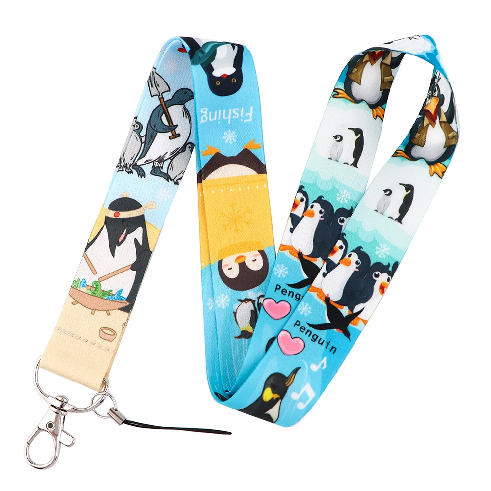 PF1016  Cute Penguin Lanyard Keychain Charm Cartoon Print Ribbon Hand Rope Car Key Chain Card cover ID Badge Holder Accessories