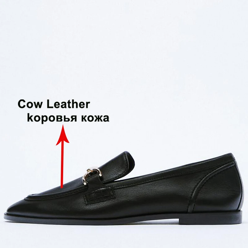 Meotina INS ZA Women Loafers Shoes Genuine Leather Flat Shoes Round Toe Metal Decoration Ladies Footwear Spring Autumn Brown 43