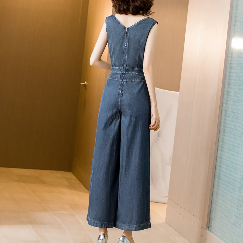 TIYIHAILEY-Women's Sleeveless Denim Jumpsuit, Wide Leg Rompers, Thin Summer Trousers, New Fashion,  S-XXL