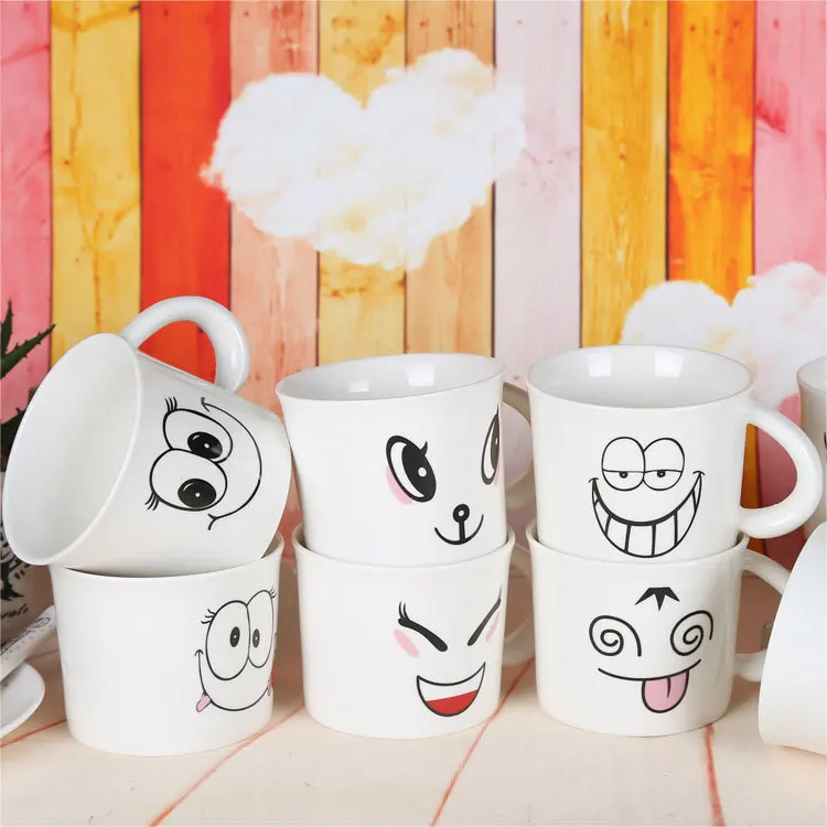 Creative Cute Cartoon Expression Facial Makeup Breakfast Cup Milk Cup Coffee Cup Ceramic Mug Couple Cup Home Office Cool Tazas