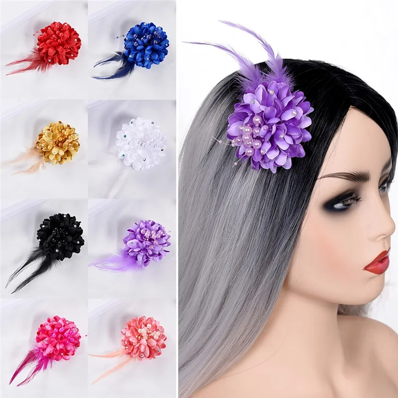 Imixlot-Pinzas para el pelo estilo bohemio para niña y mujer, adornos para el cabello, con plumas y flores, 8 colores