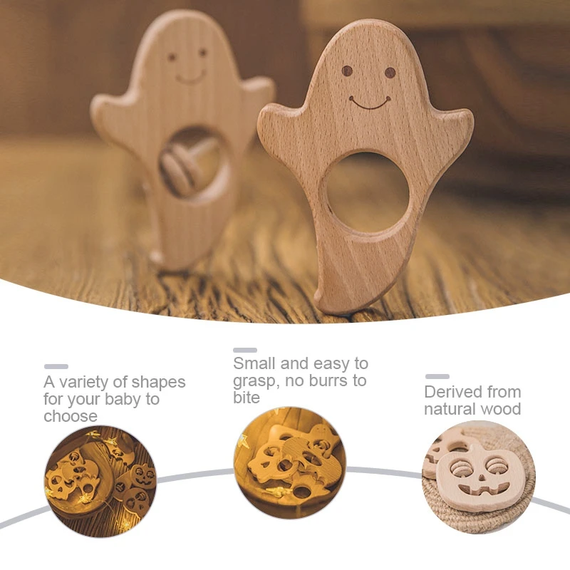 1pc Baby Teether Halloween Beech Wood Teethers Toy Pendant BPA Free Wooden Pumpkin Baby Nursing Bead Pendant Children's Goods