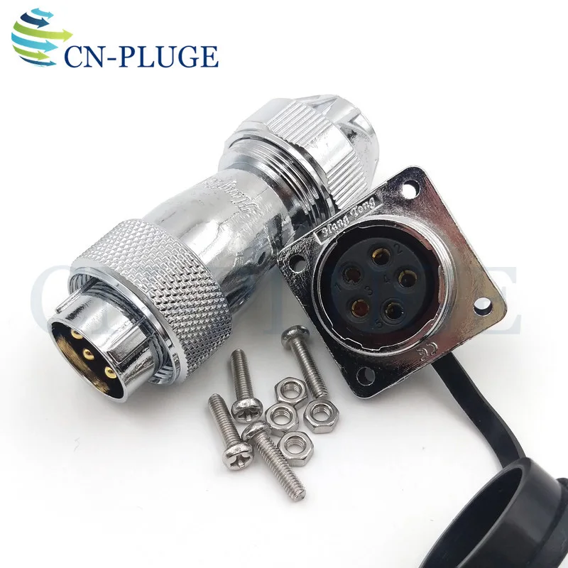 WS20 Connector 2 3 4 5 6 7 8 9 10 12 Pin Industrial Power Connector Plug and Square Panel Mounting Socket Waterproof IP67