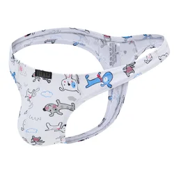 Howe Ray-Tanga de algodón para hombre, ropa interior Sexy con estampado divertido, bolsa para pene, parte trasera en T, bragas eróticas de dibujos animados, S-XL de tiro bajo