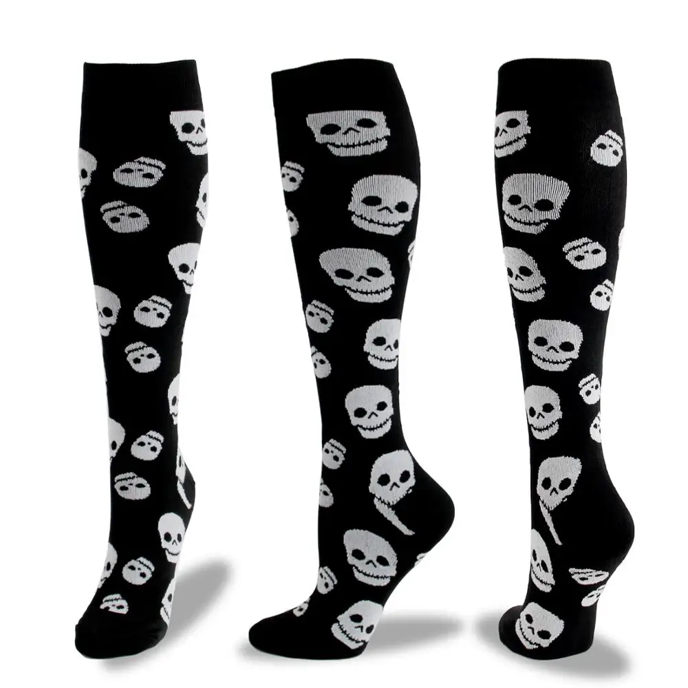 Sports Compression Stockings Skull Pattern Halloween Calf Pressure Running Cycling Compression Socks Relief Fatigue