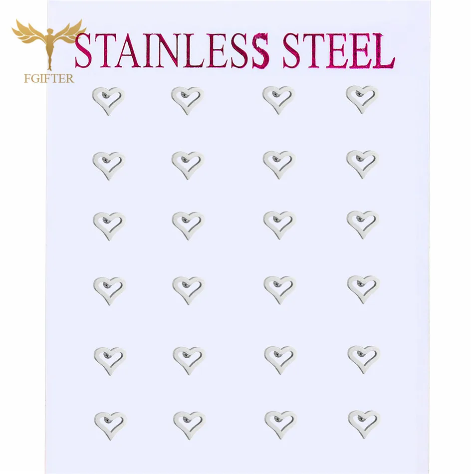 Hollow Heart Earrings for Women Men Teen Couple Lovers Family Ear Studs Set Stainless Steel Jewelry Wholesales Gold Silver Color