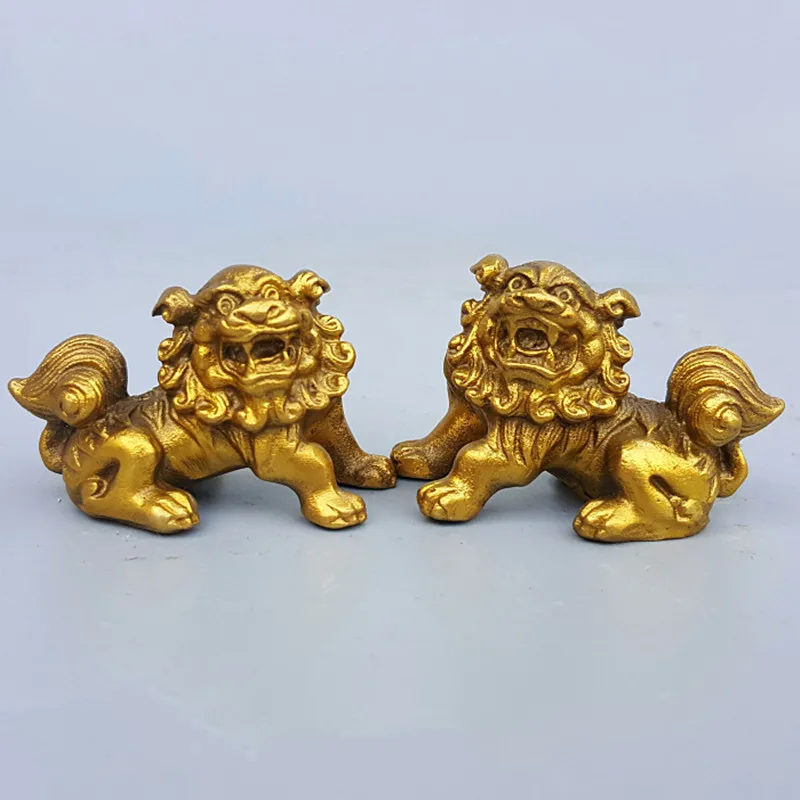 

Lucky Chinese Fengshui Pure Brass Guardian Foo Fu Dog Lion Statue Pair metal crafts decor