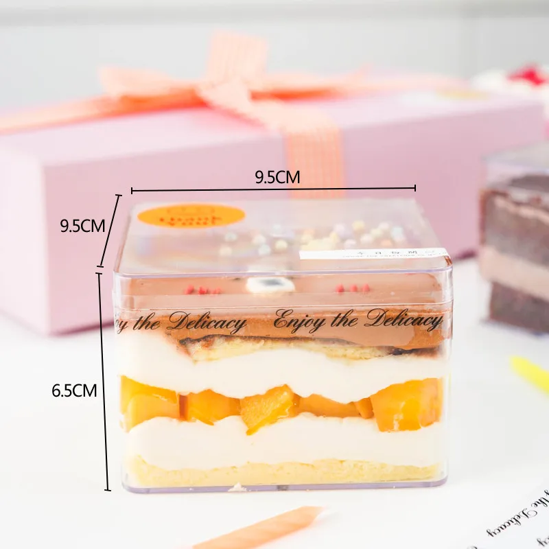 10pcs High quatliy square transparent pastry mousse box cookies biscuits jar baking packaging favors cake dessert cups with lids