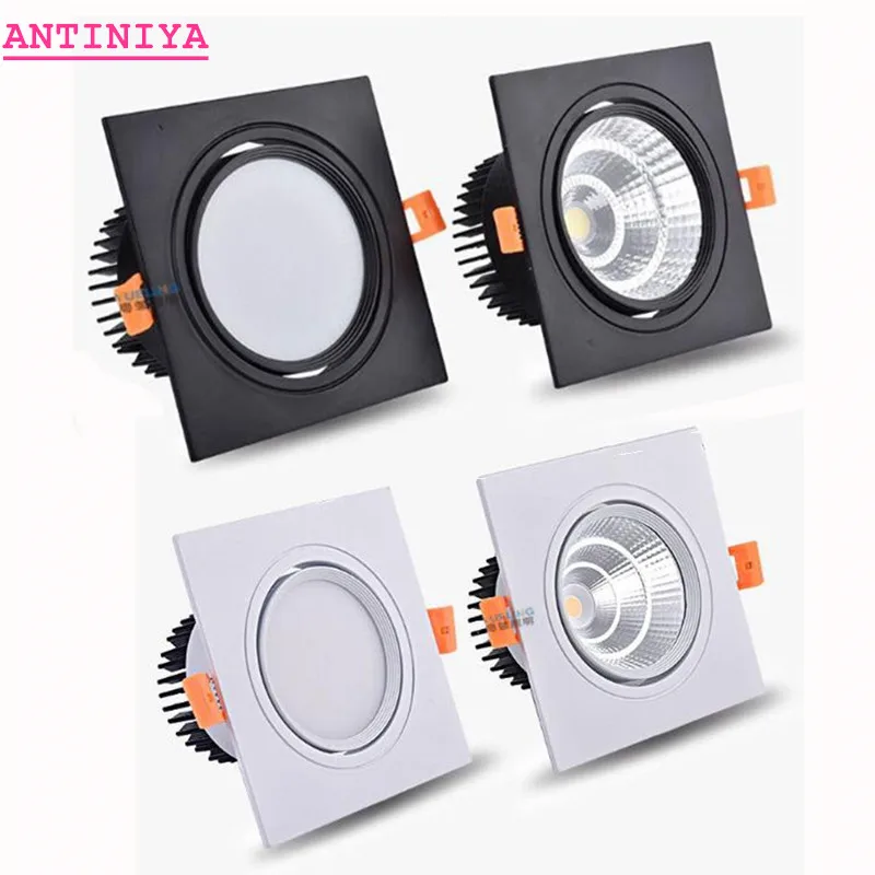 4 rodzaje kwadratowych ściemnialnych sufitowych wpuszczanych opraw LED typu Downlight Lampa sufitowa 9W 12W 15W AC90-260V COB Światła punktowe