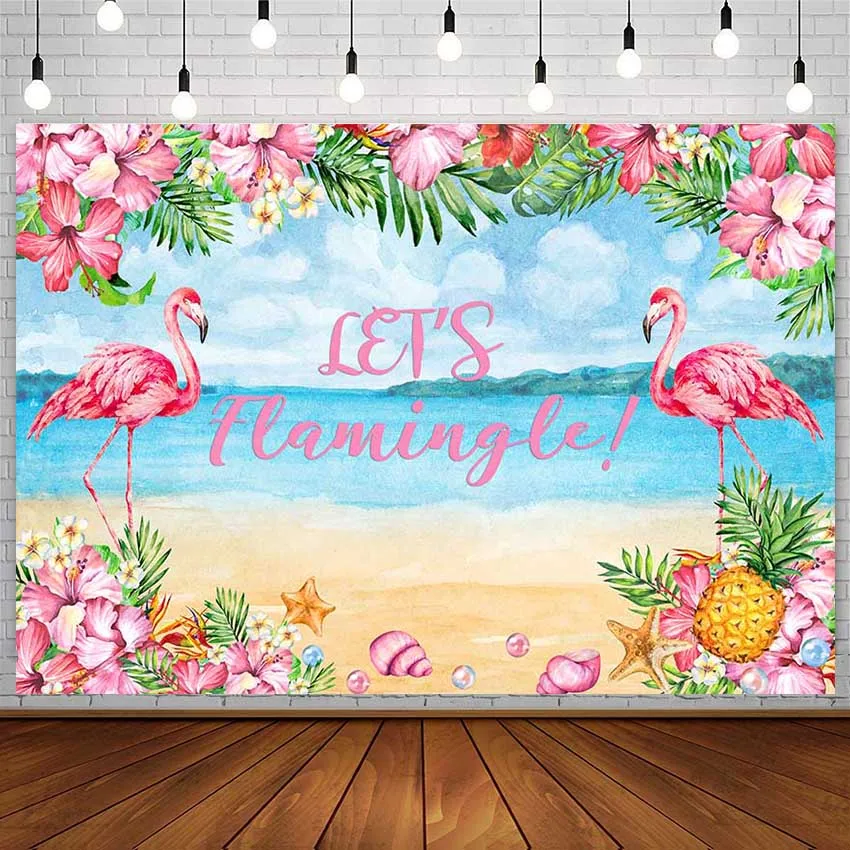 

Mehofond Flamingo Backdrop Flowers Summer Sea Beach Hawaiian Vacation Pineapple Photography Background Photocall Photozone Decor